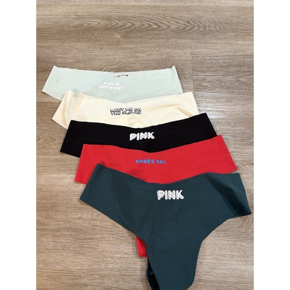 Lot 5 Pink Victoria's Secret No-Show Thong String Sz M Panty Bundle Underwear - Picture 1 of 4